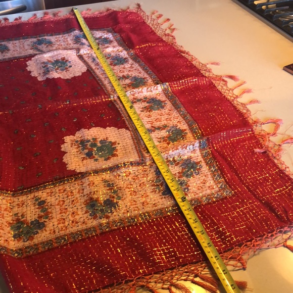 Vintage India Red Scarf with Gold Shimmer - Picture 4 of 7